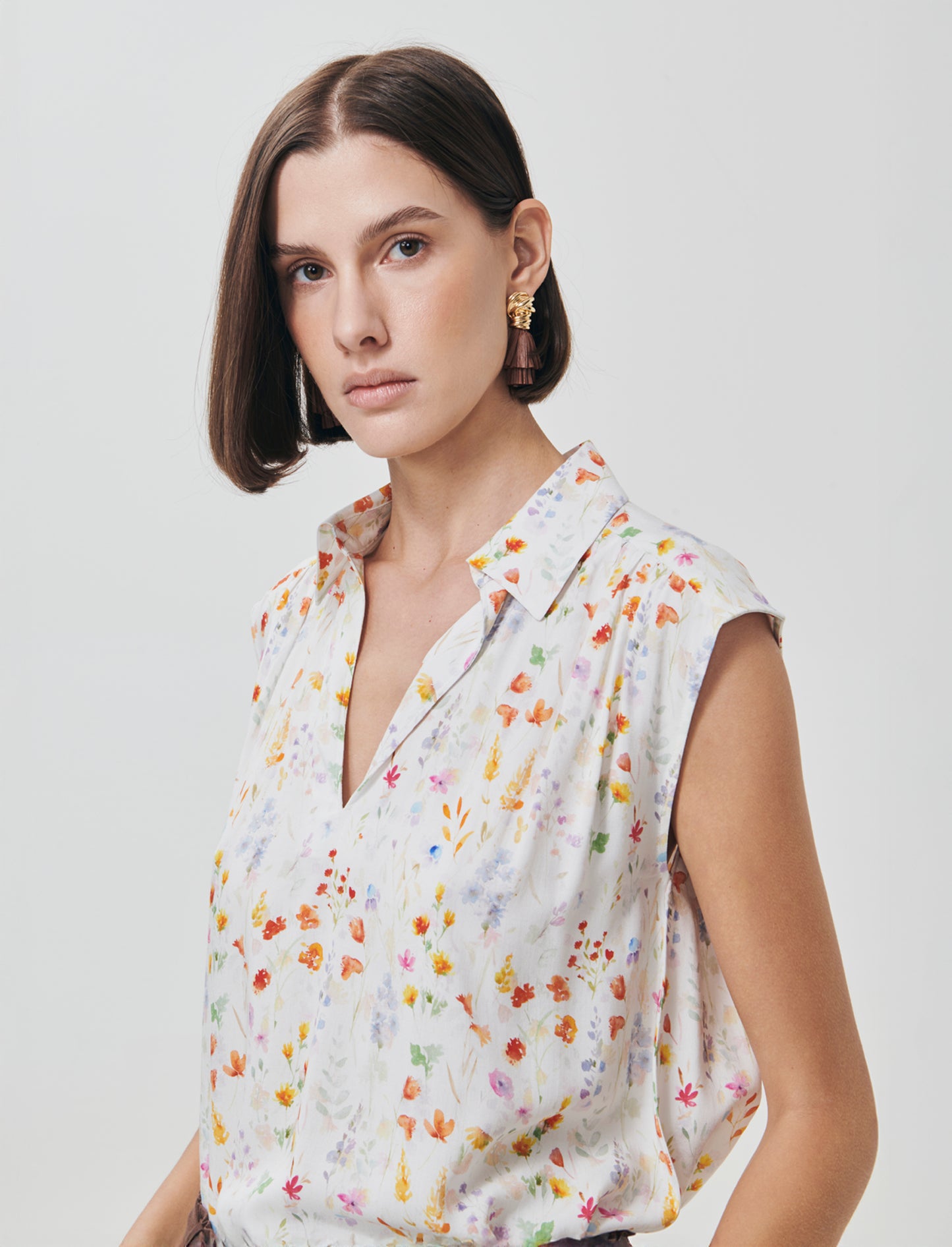 Blusa Giro Maniche Stampata Scollo a V - var 1