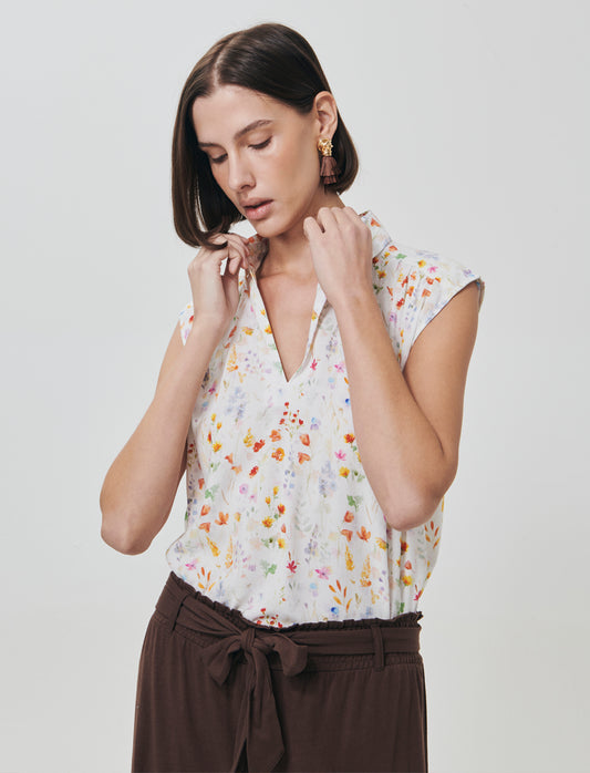 Blusa Giro Maniche Stampata Scollo a V - var 1