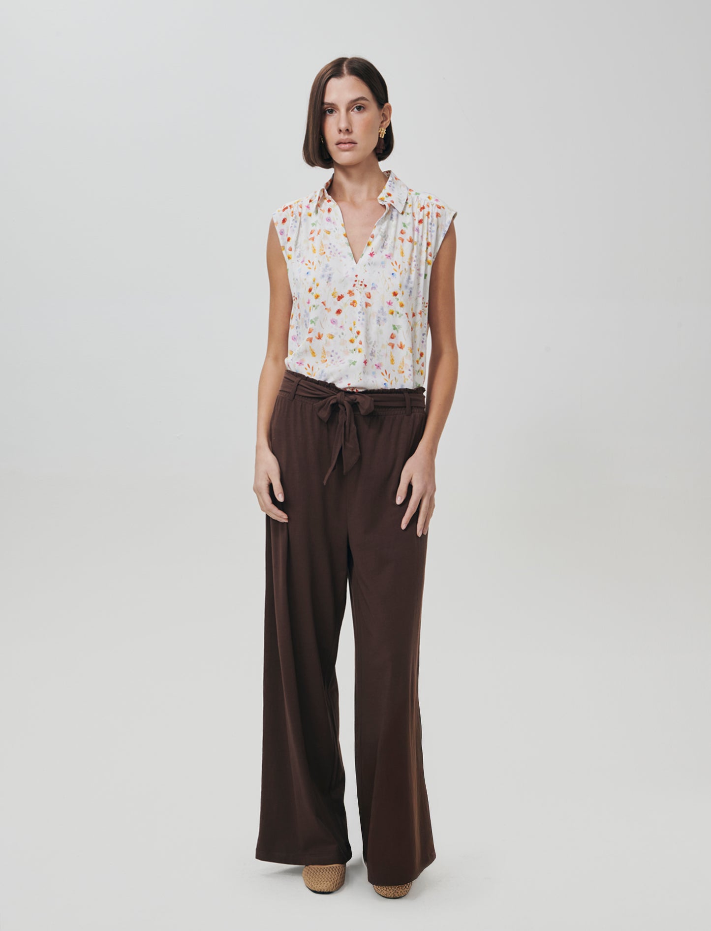 Blusa Giro Maniche Stampata Scollo a V - var 1