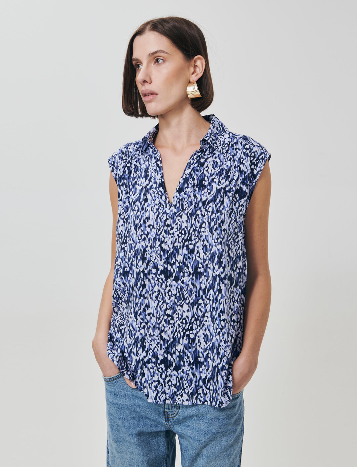 Blusa Giro Maniche Stampata Scollo a V - var 2