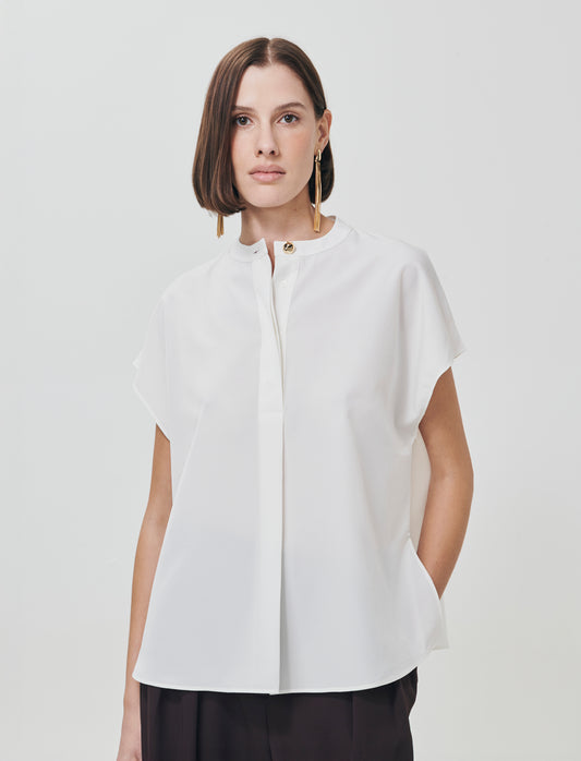 Blouse with Korean collar and slits - Beige