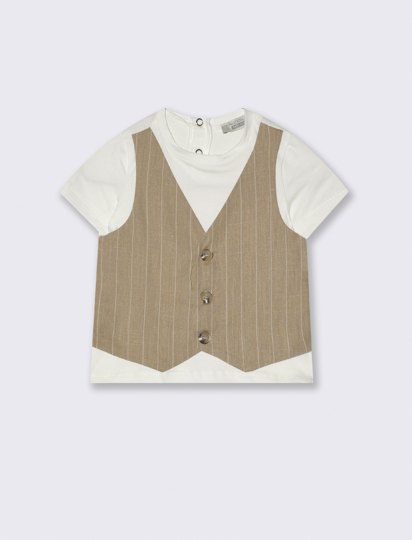 t shirt con inserto gilet in misto lino. - Beige