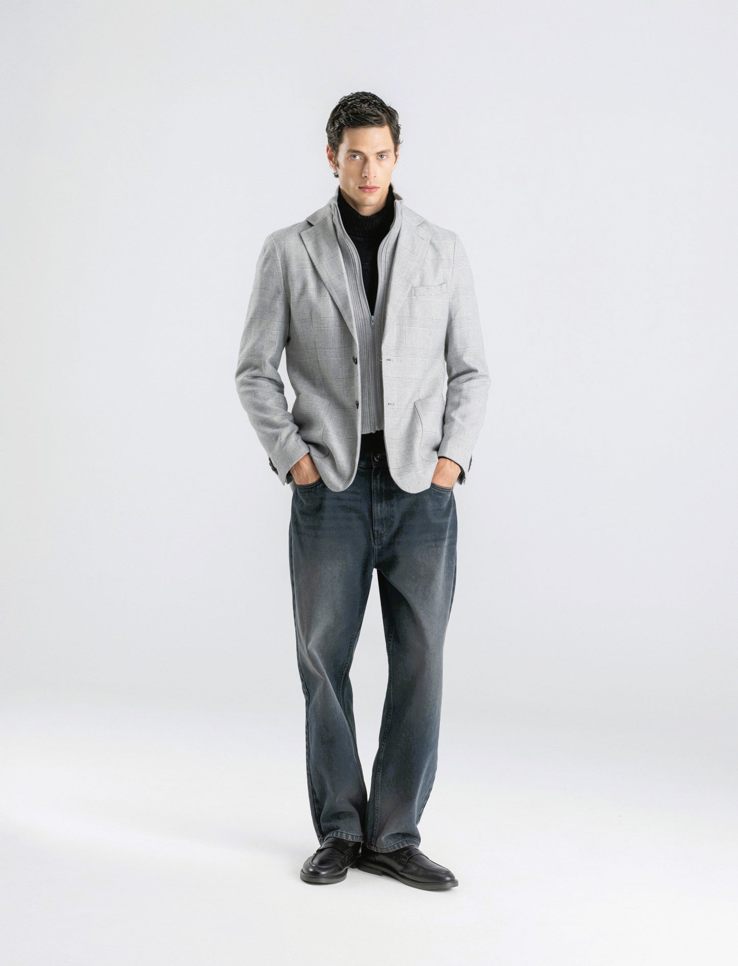 BLAZER A QUADRI FORMAL FIT CON GILET IN MAGLIA - Grigio