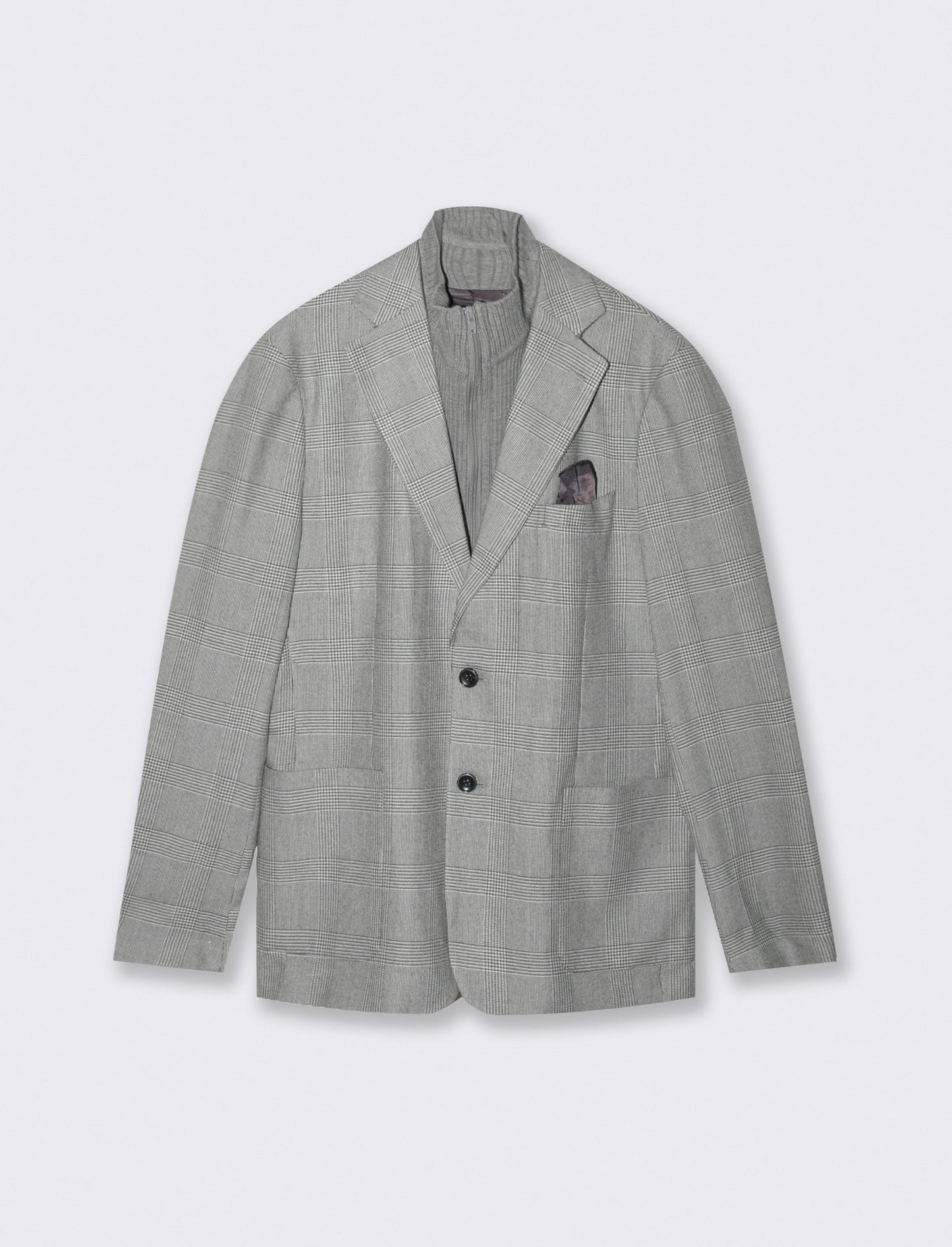 BLAZER A QUADRI FORMAL FIT CON GILET IN MAGLIA - Grigio