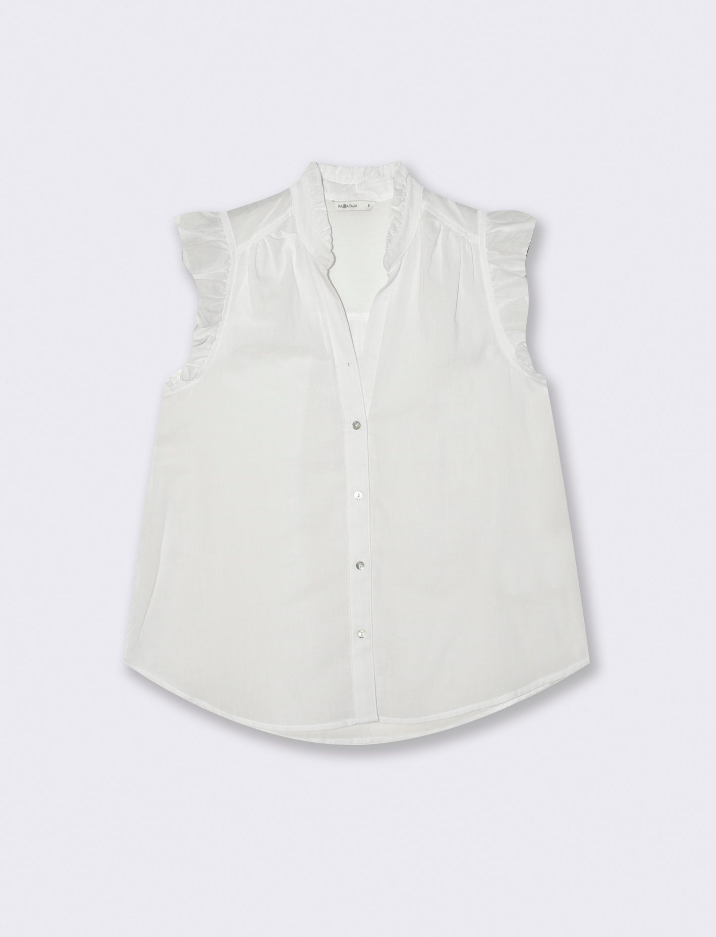 Camicia Giro Maniche con Rouches e Colletto - Bianco