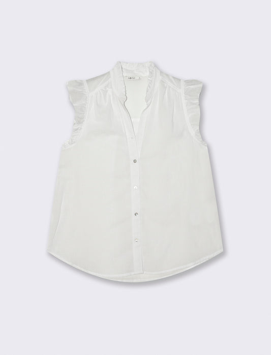 Camicia Giro Maniche con Rouches e Colletto - Bianco