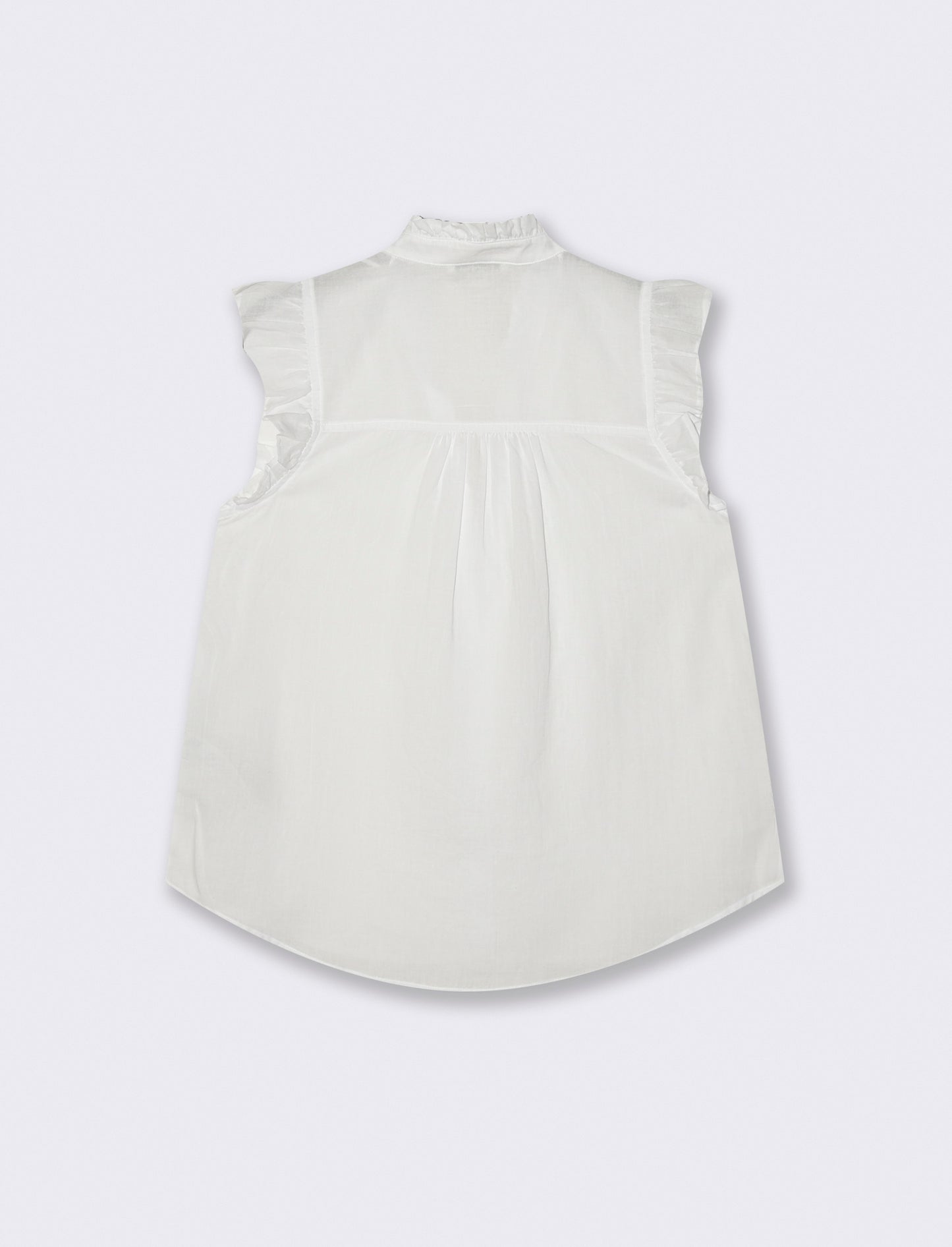 Camicia Giro Maniche con Rouches e Colletto - Bianco