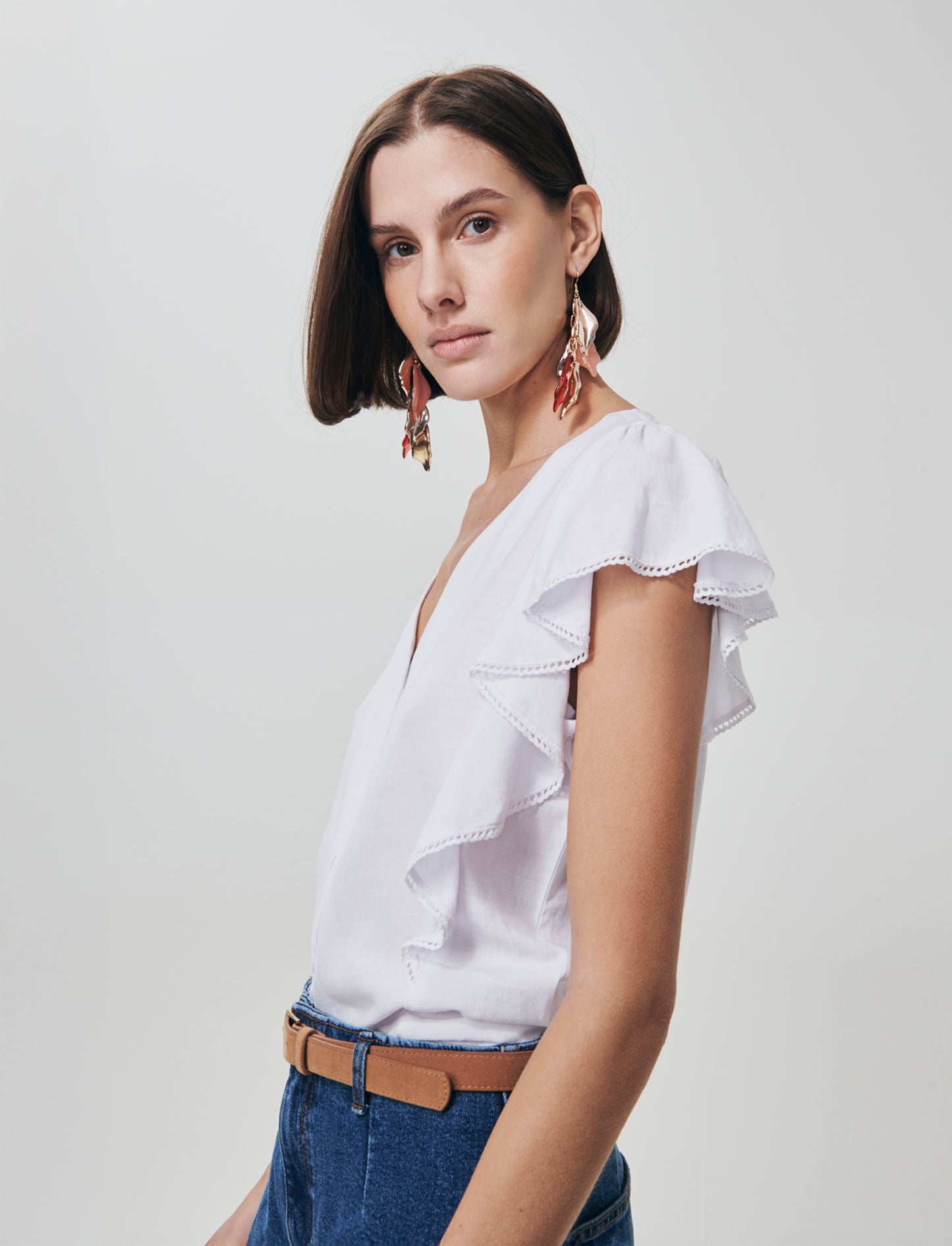 Camicia Giro Maniche con Rouches - Bianco