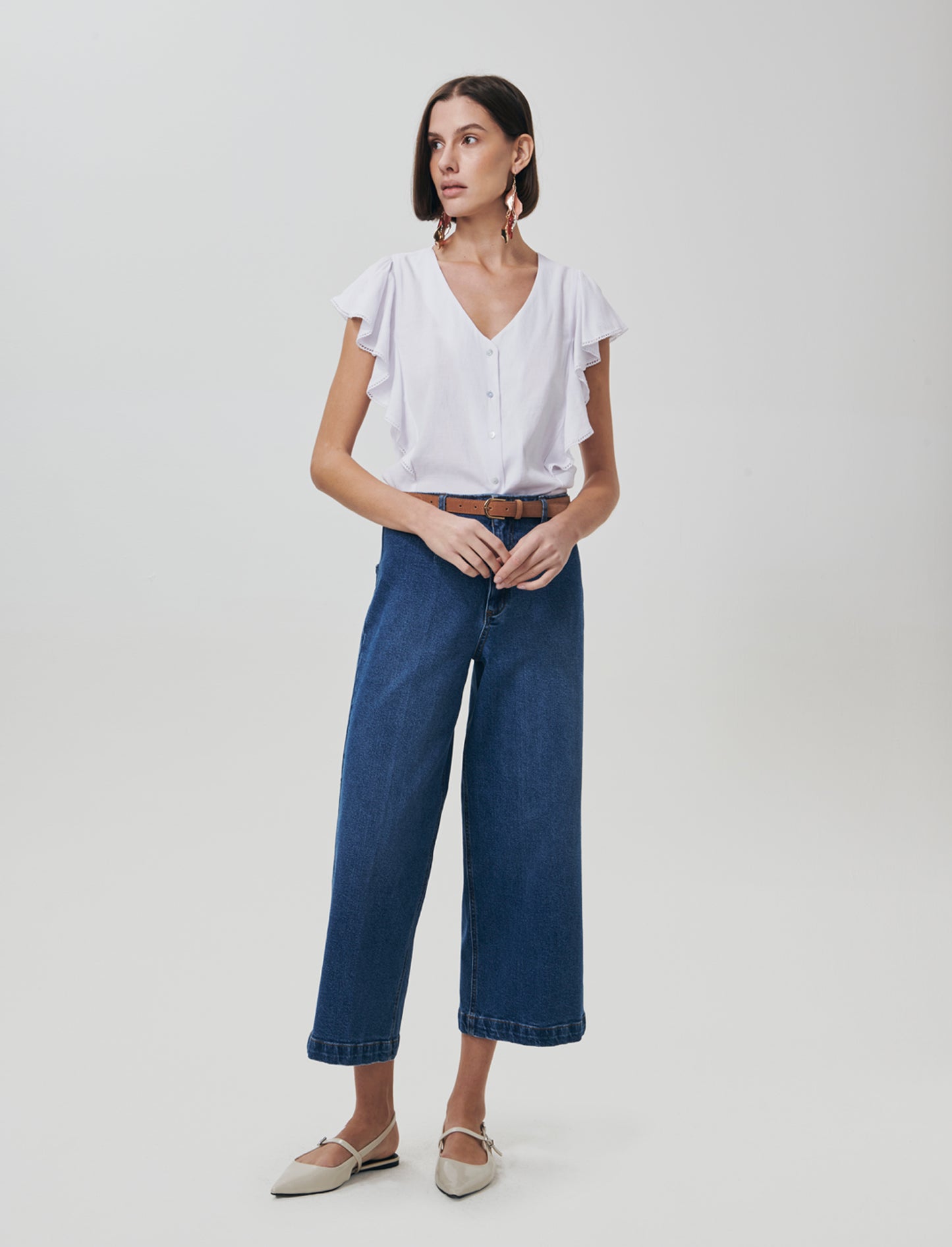 Camicia Giro Maniche con Rouches - Bianco