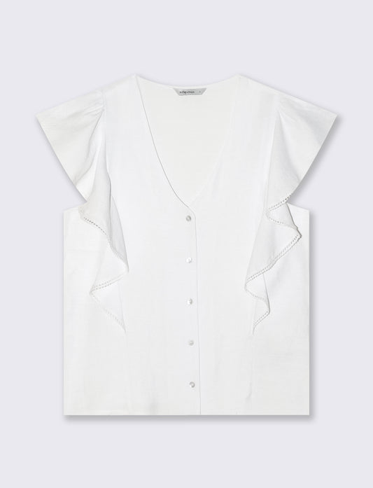 Camicia Giro Maniche con Rouches - Bianco