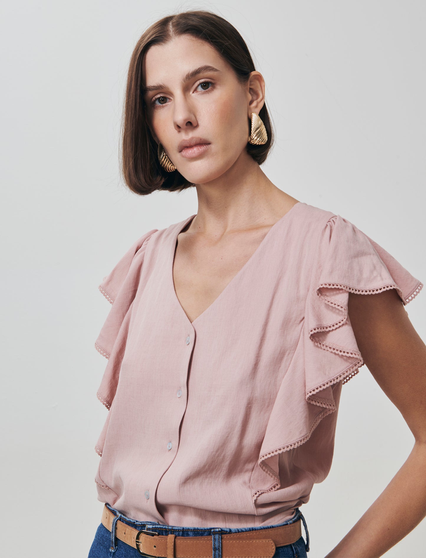 Camicia Giro Maniche con Rouches - Rosa antico