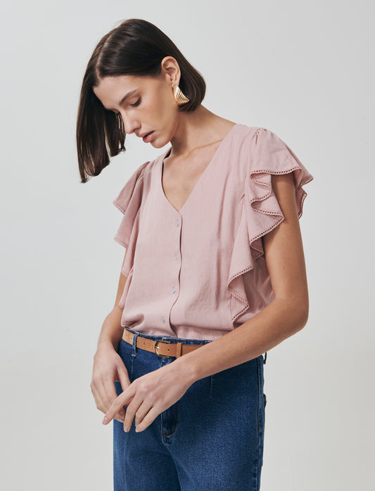 Camicia Giro Maniche con Rouches - Rosa antico