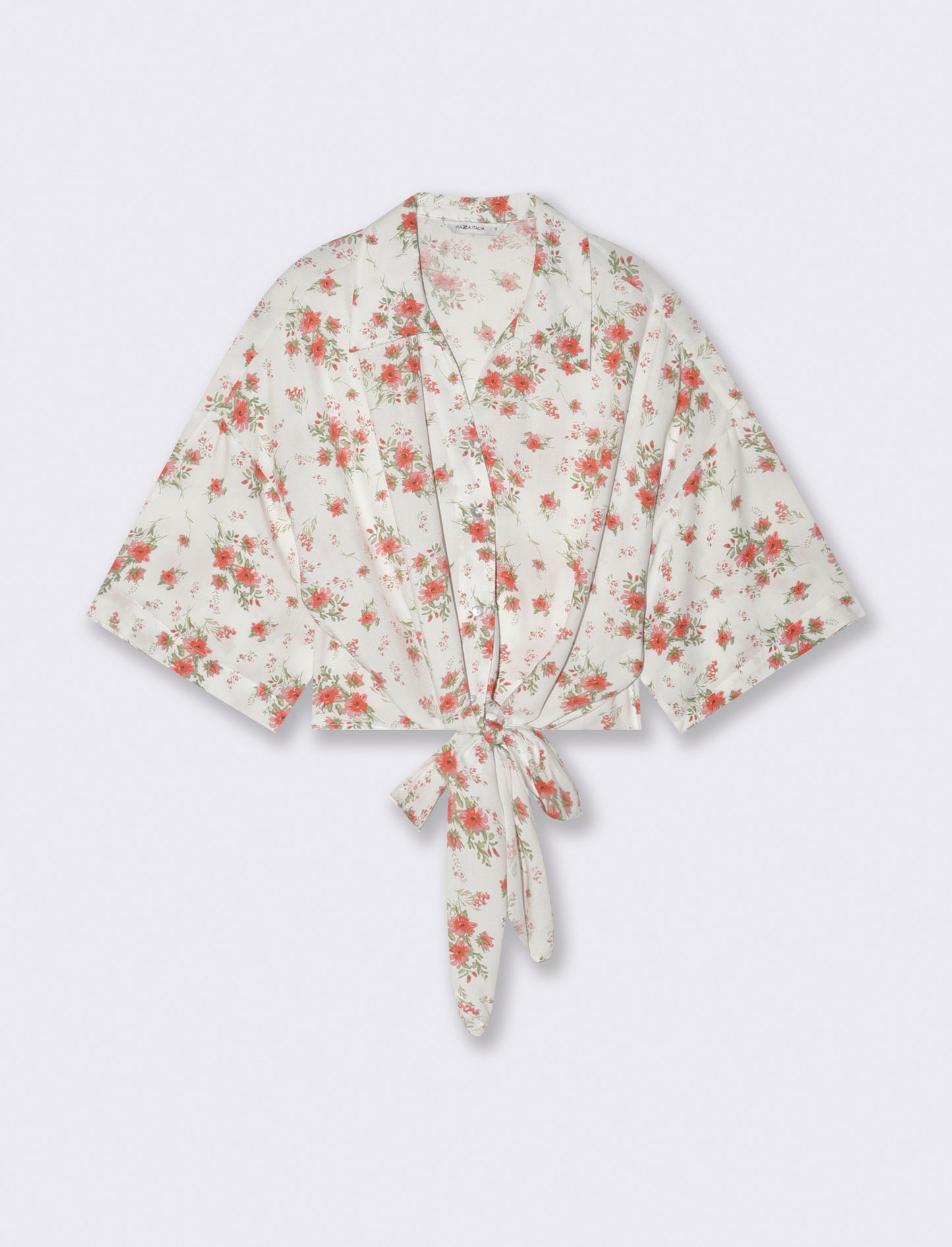 Printed Short Sleeve Shirt with Knot - 
