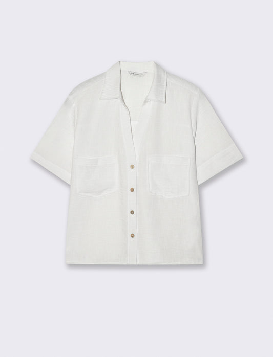 Camicia Manica Corta con Tasche a Toppa - Bianco