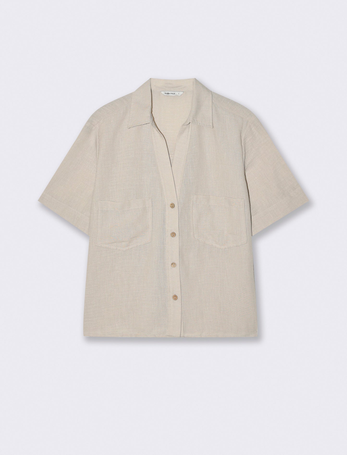 Short Sleeve Shirt with Patch Pockets - Beige