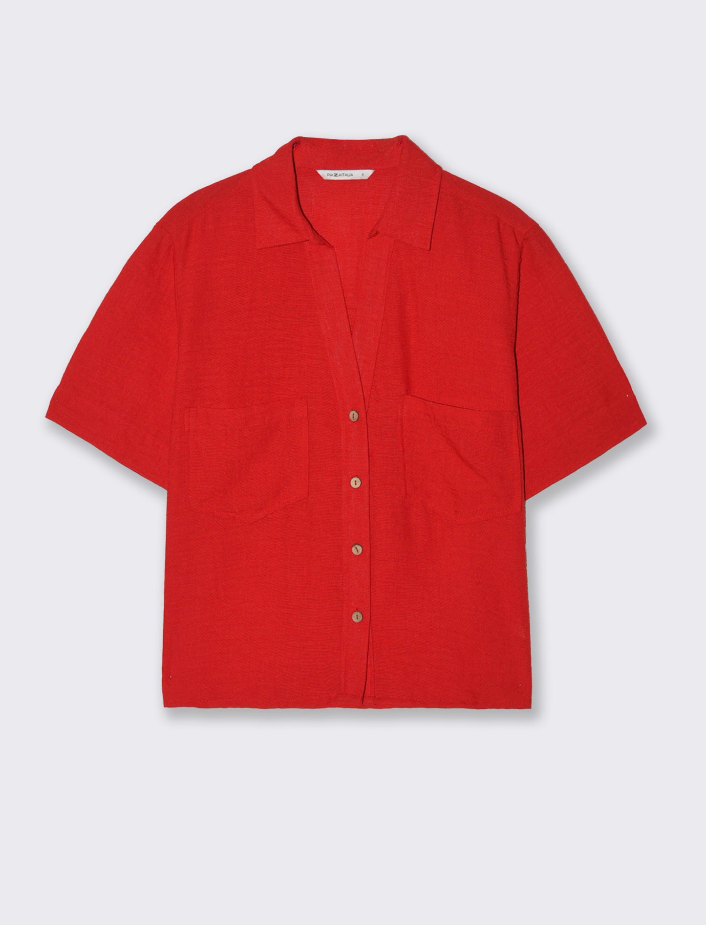 Short Sleeve Shirt with Patch Pockets - Red