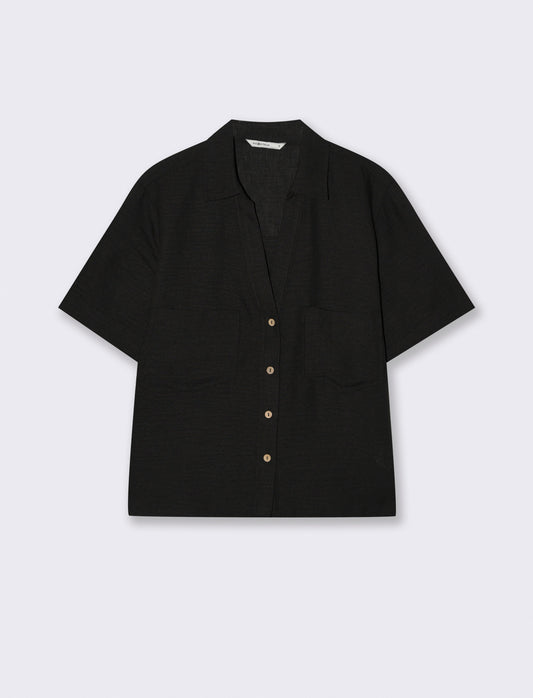 Camicia Manica Corta con Tasche a Toppa - Nero
