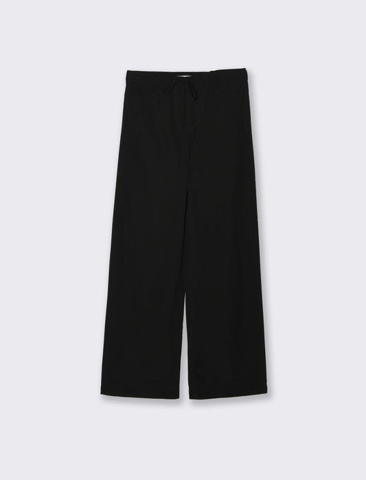 Wide Leg Jogger Pants with Drawstring - Black