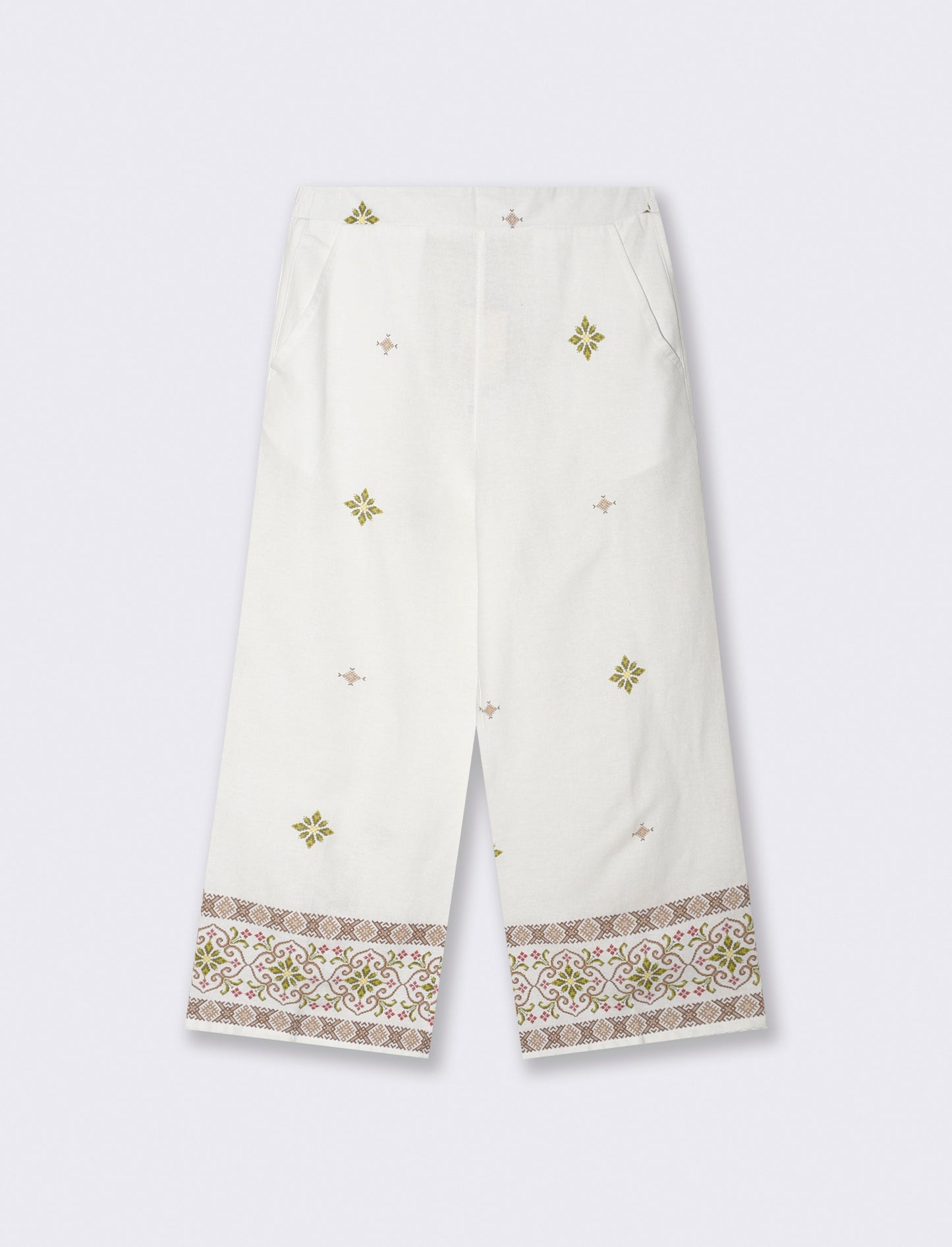 Linen Blend Culotte Pants with Elastic Waistband - 