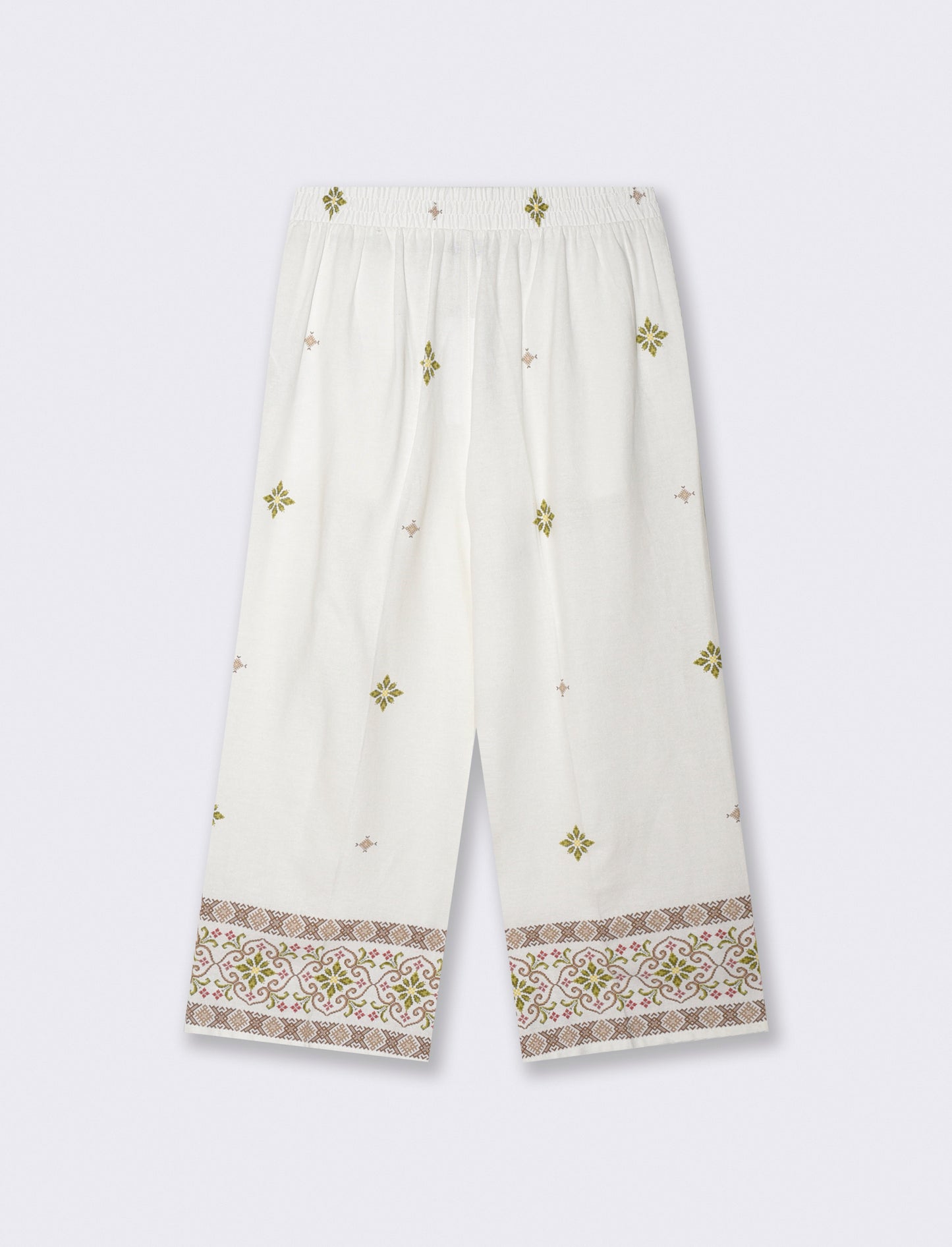 Linen Blend Culotte Pants with Elastic Waistband - 