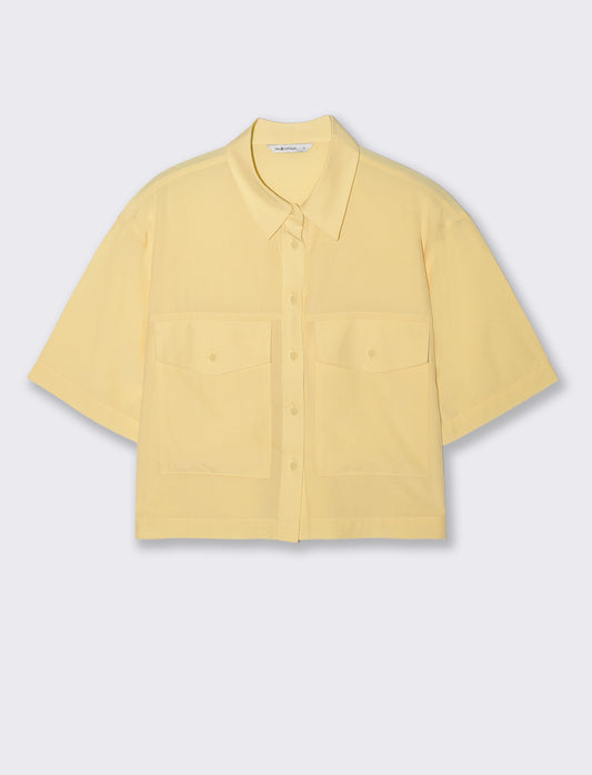 Camicia Mezza Manica con Tasche a Toppa - Giallo pastello
