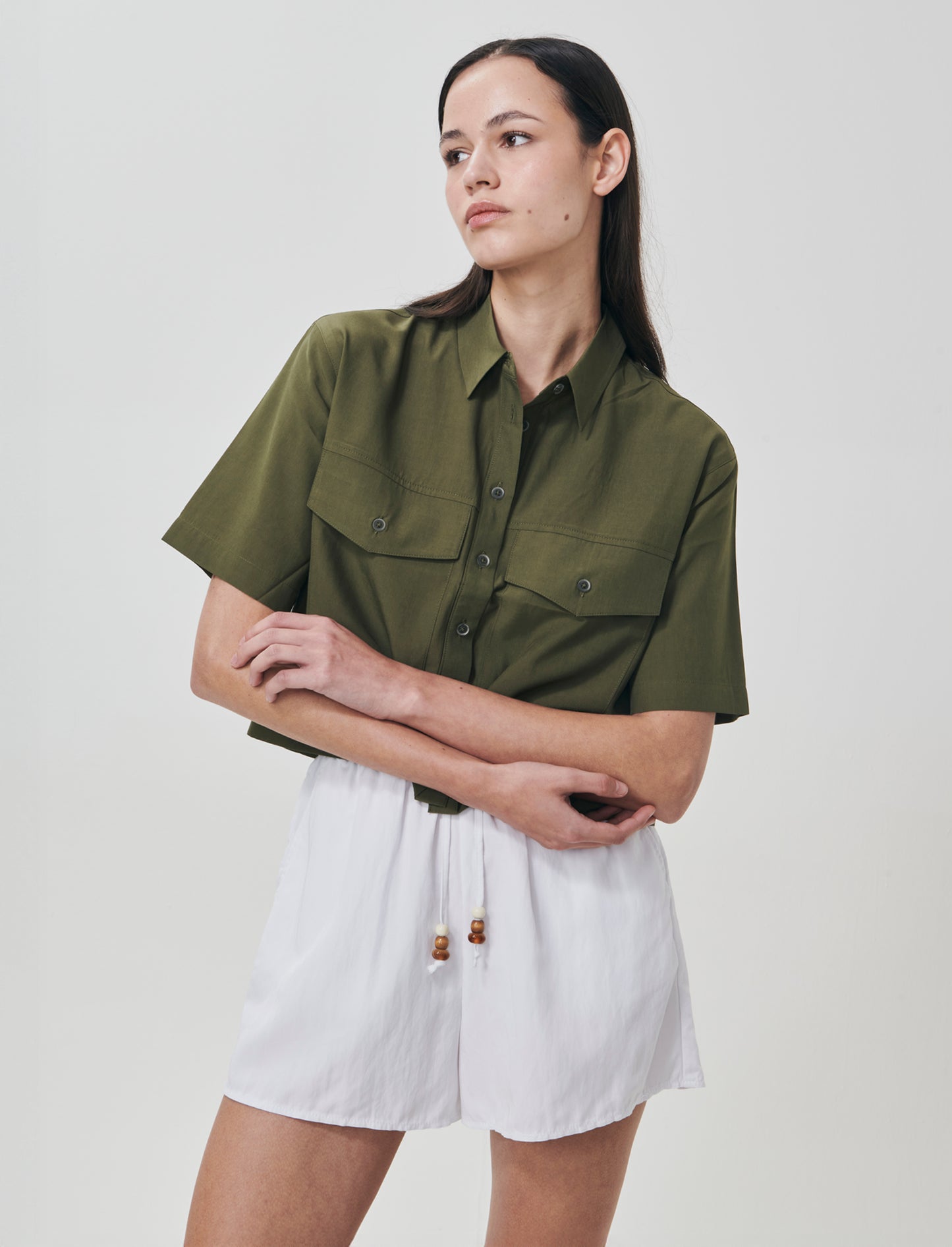 Short Sleeve Shirt with Patch Pockets - Green
