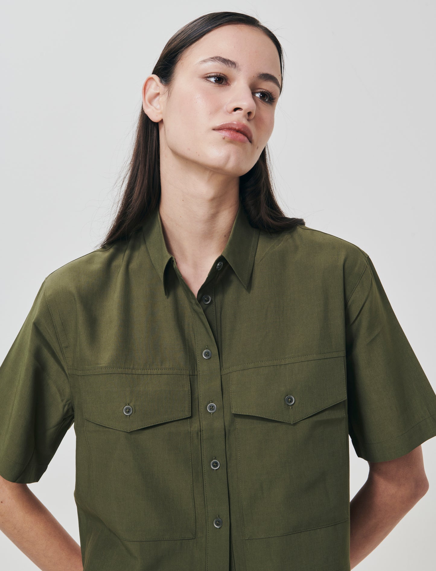 Short Sleeve Shirt with Patch Pockets - Green