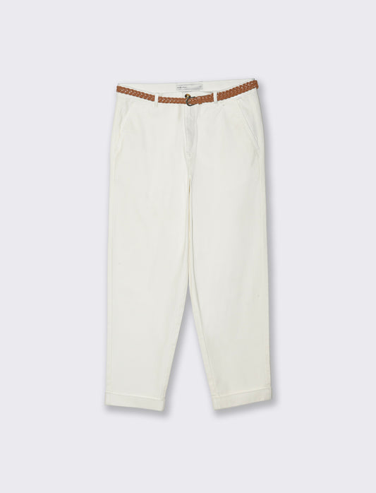 Pantalone con cintura e risvolto elegante - Bianco