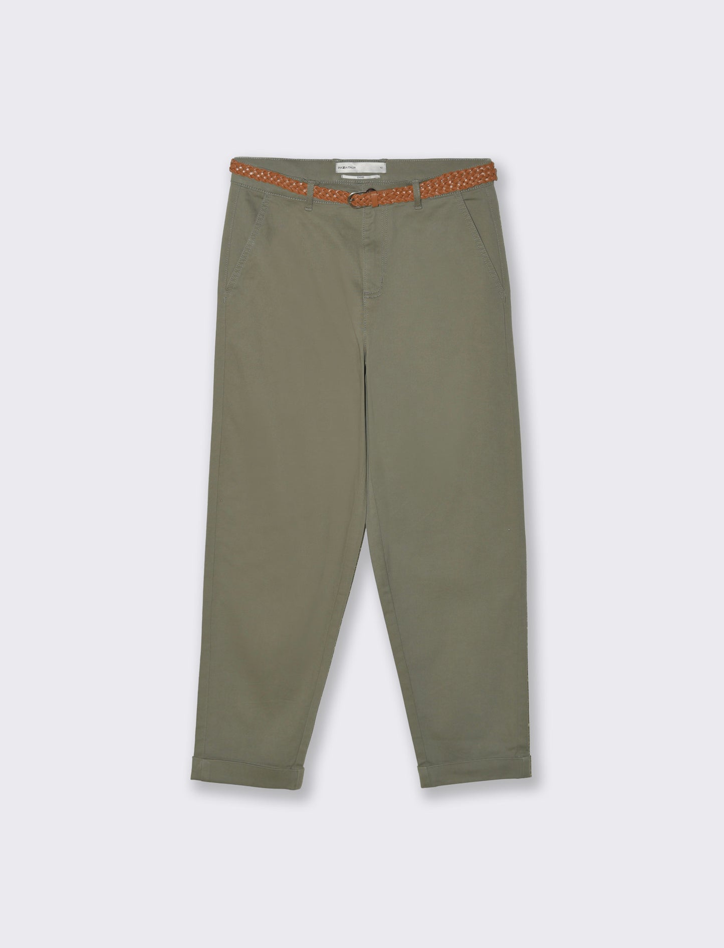 Elegant belted trousers with cuff - Green