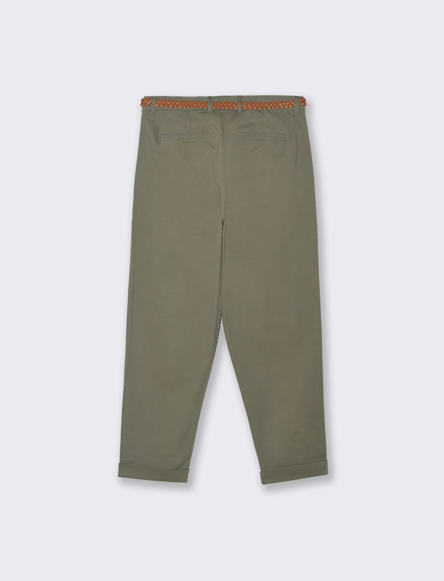 Elegant belted trousers with cuff - Green