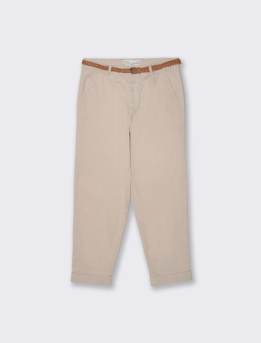 Pantalone con cintura e risvolto elegante - Beige grano