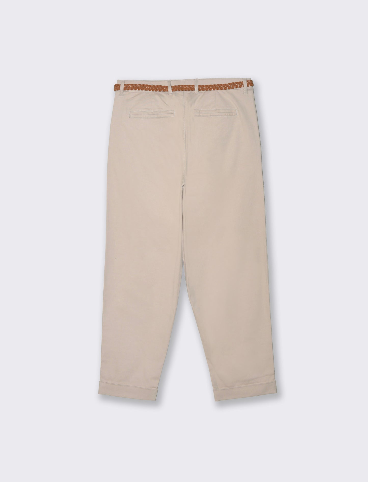 Pantalone con cintura e risvolto elegante - Beige grano