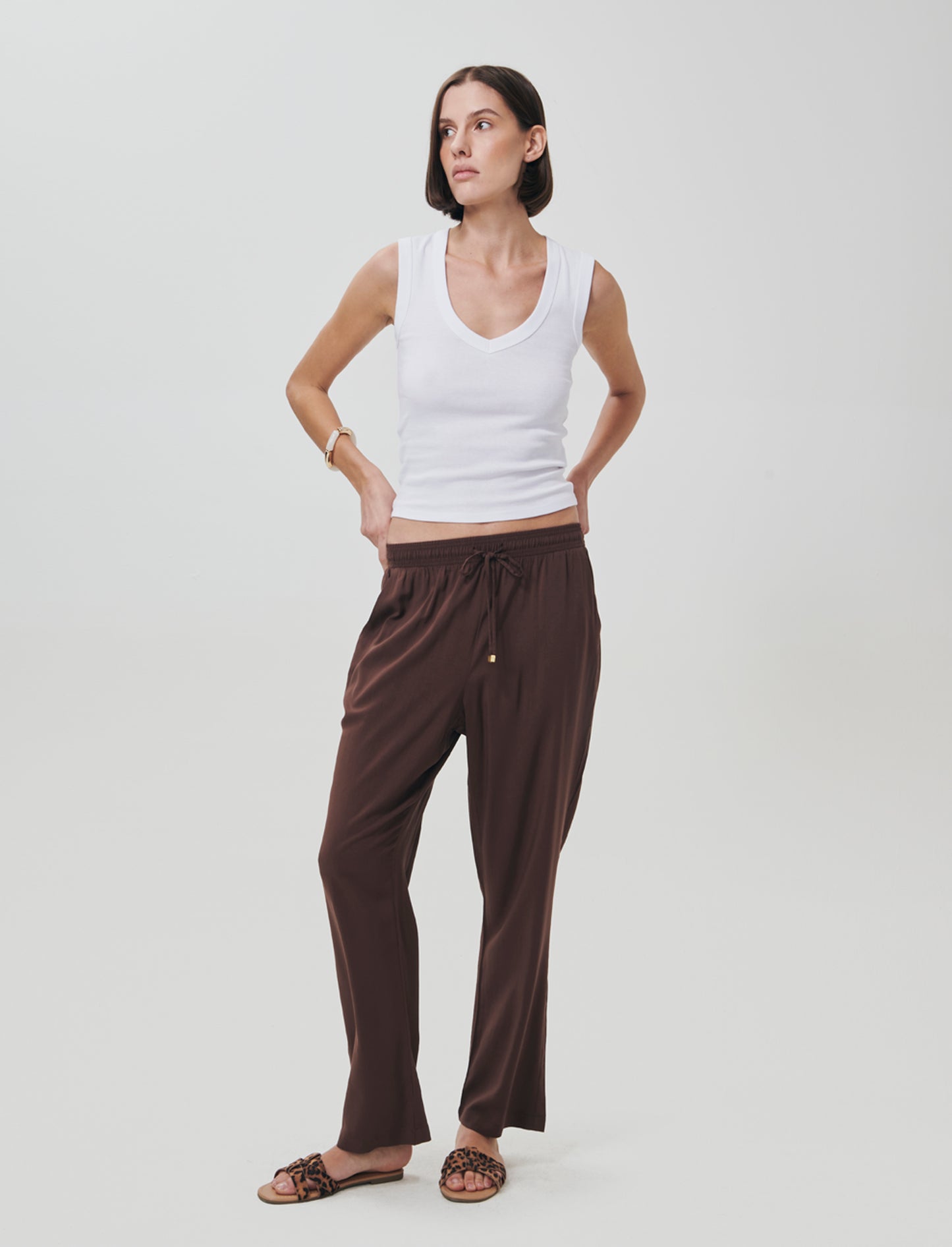 Pantalone con Coulisse ed Elastico - Marrone cioccolato