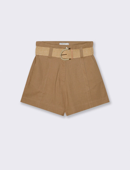 Shorts with waist belt - BROWN