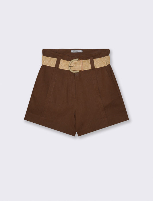 Shorts with waist belt - Brown