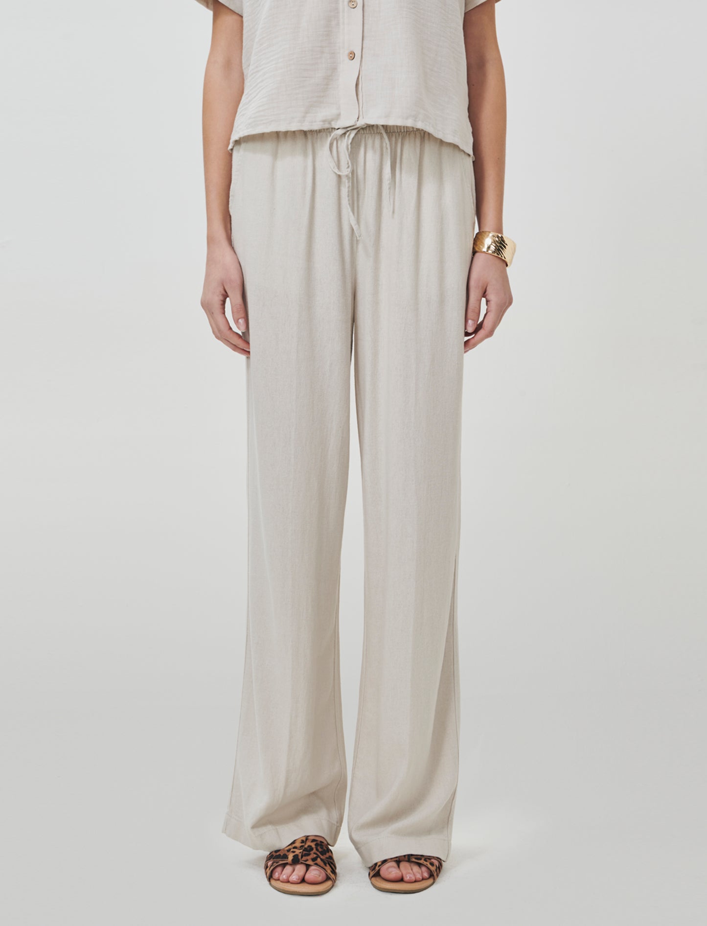 Pantaloni Elasticizzati con Coulisse e Tasche - Sabbia