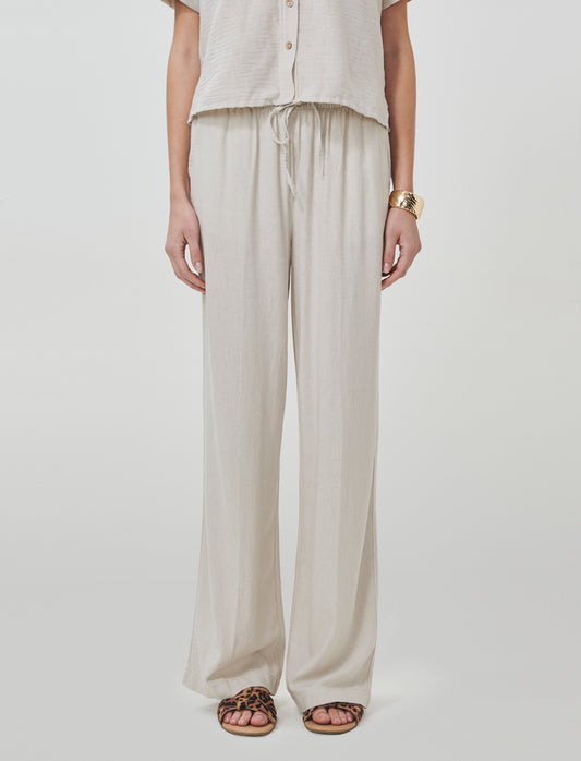 Pantaloni Elasticizzati con Coulisse e Tasche - Sabbia