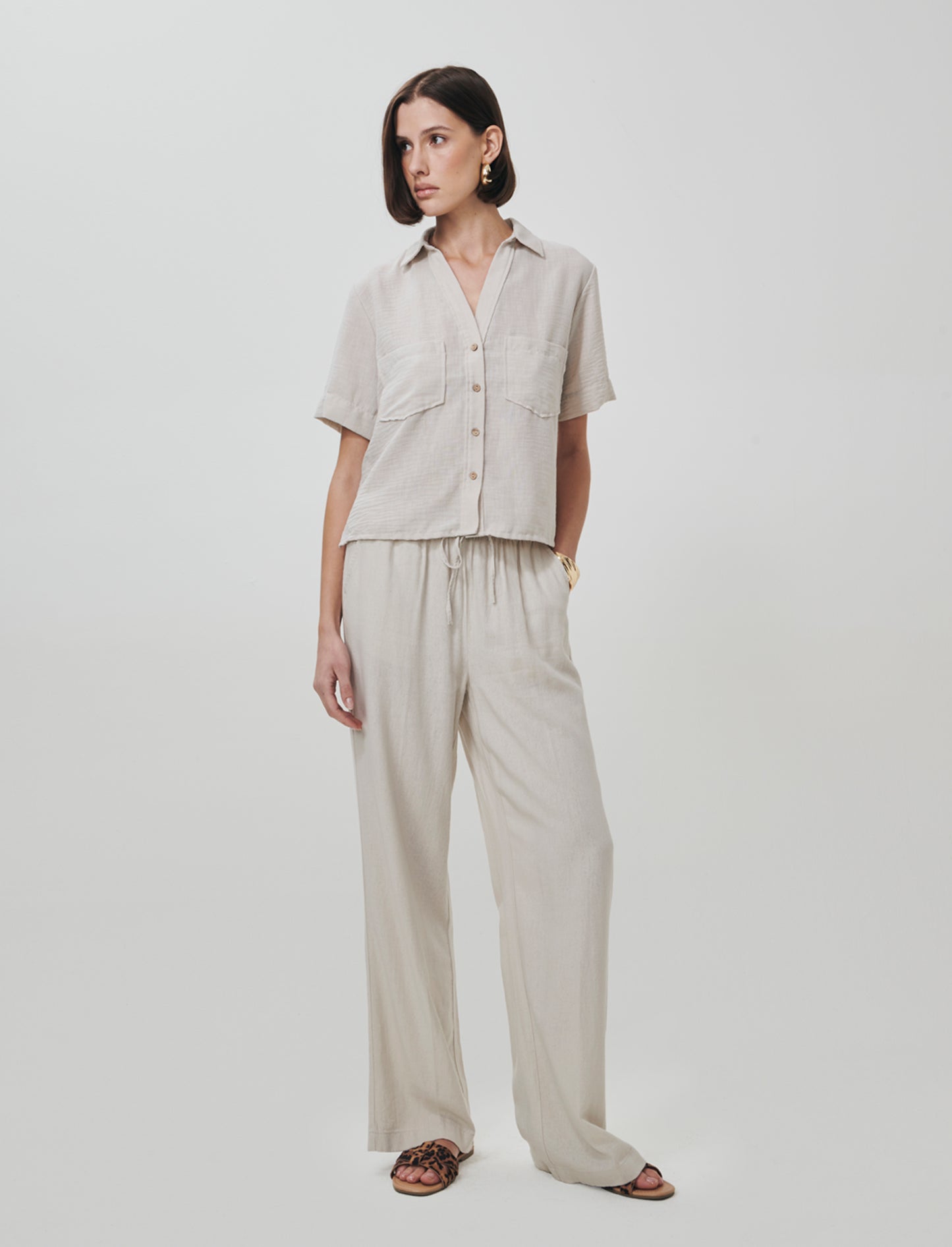 Pantaloni Elasticizzati con Coulisse e Tasche - Sabbia
