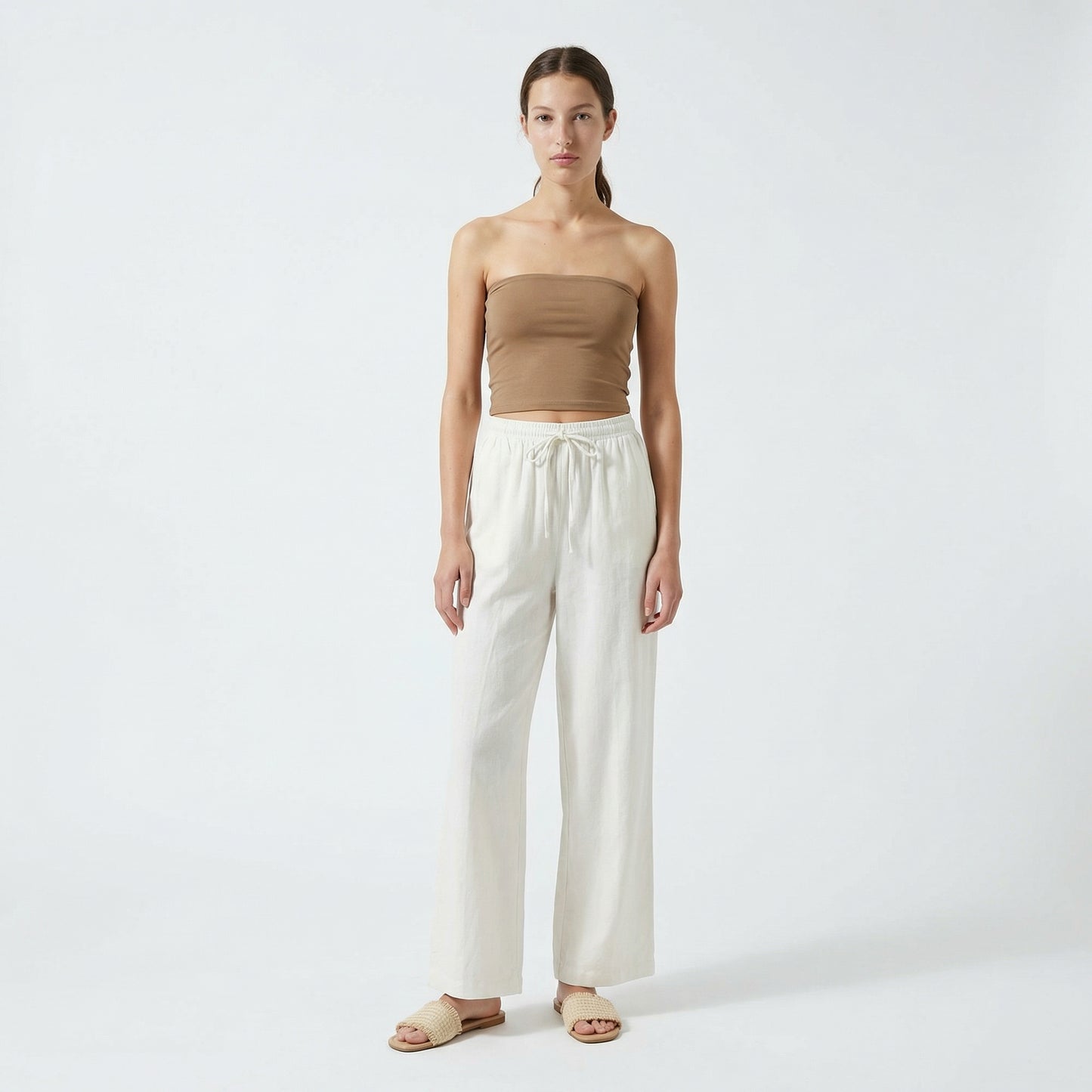 Stretch Pants with Drawstring and Pockets - White