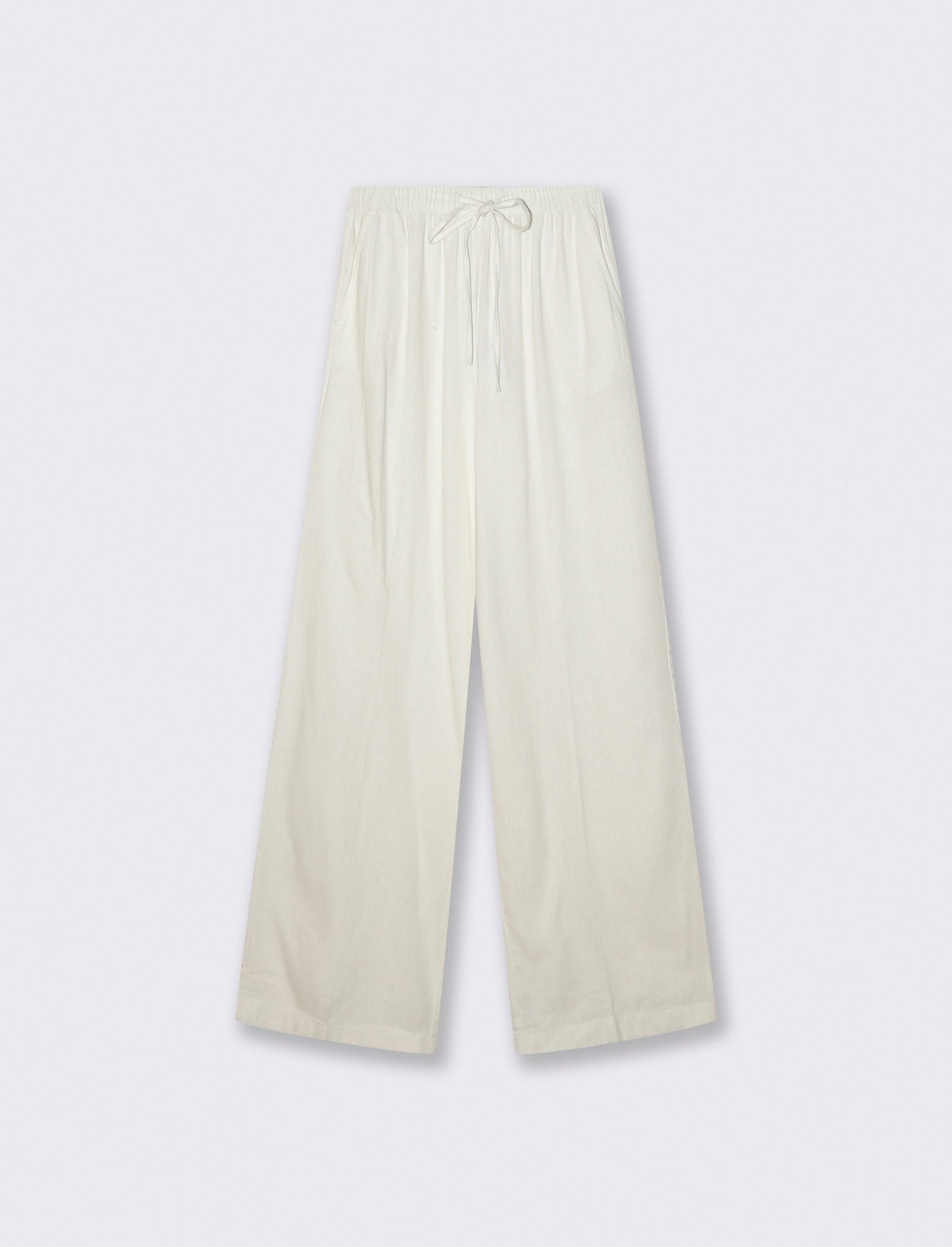 Stretch Pants with Drawstring and Pockets - White