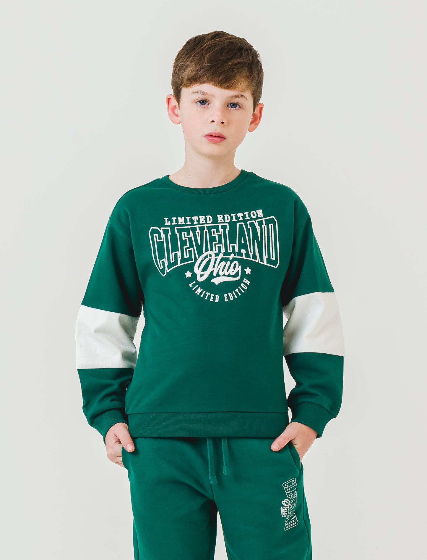 Felpa garzata stile college - Verde