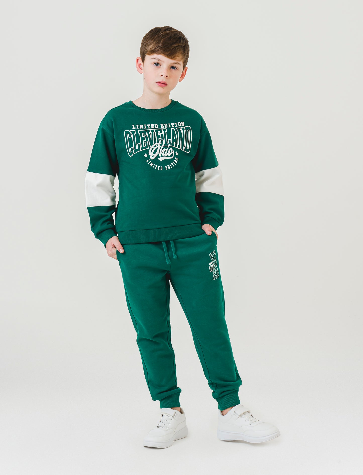 Felpa garzata stile college - Verde