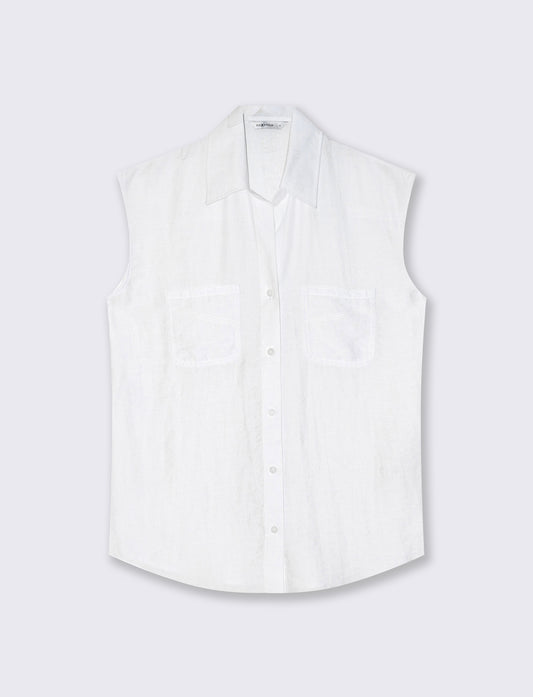 Camicia Giromanica con Tasche a Toppa - Bianco