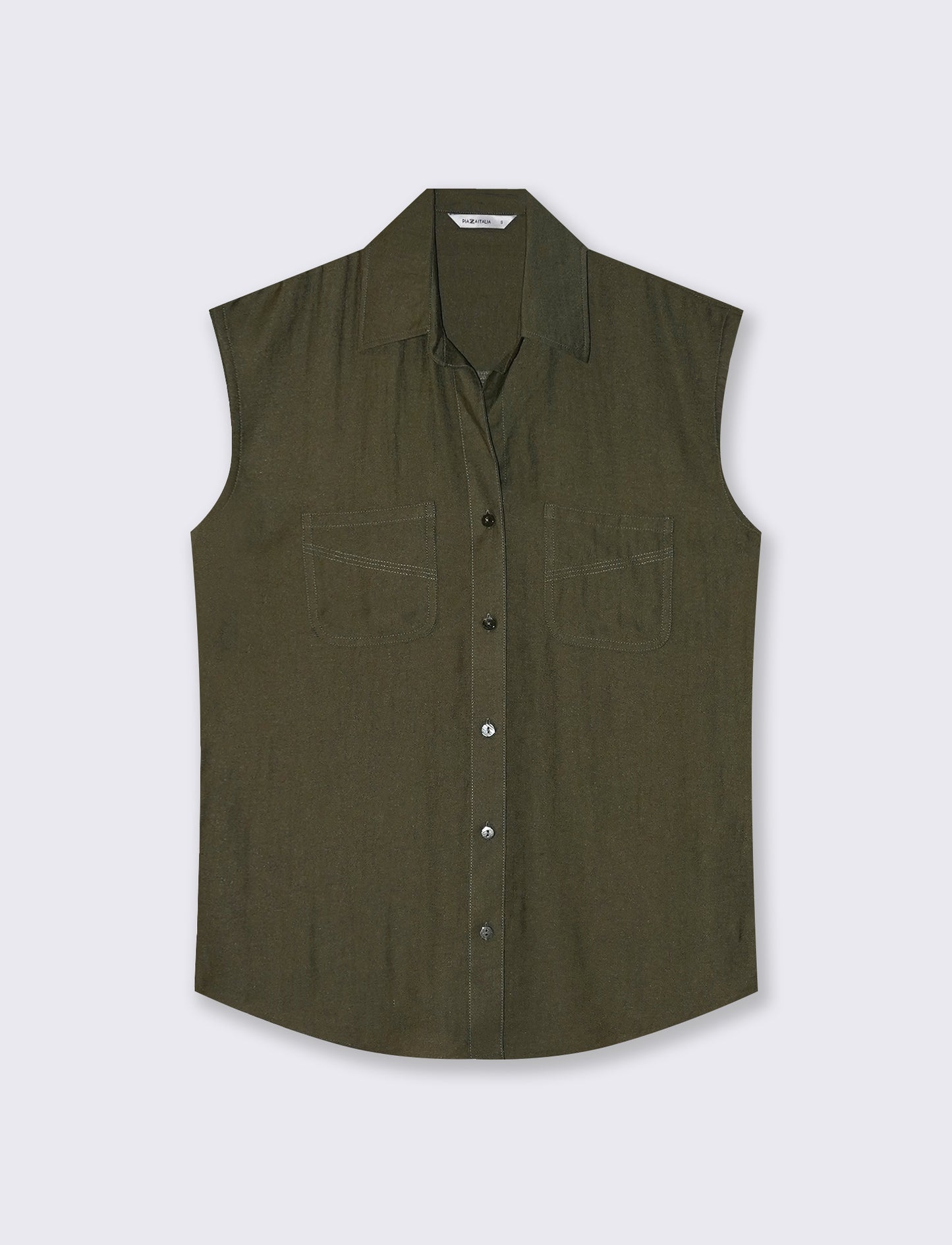 Sleeveless Shirt with Patch Pockets - Green