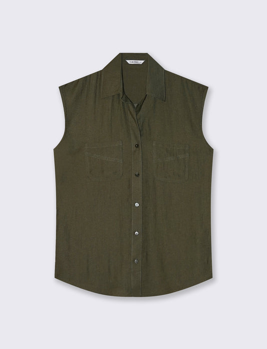 Sleeveless Shirt with Patch Pockets - Green