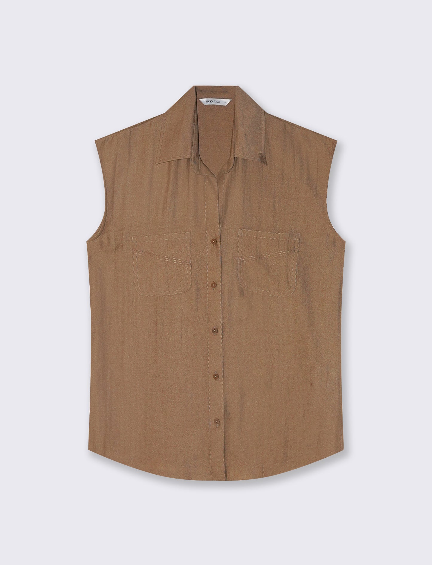 Sleeveless Shirt with Patch Pockets - BROWN