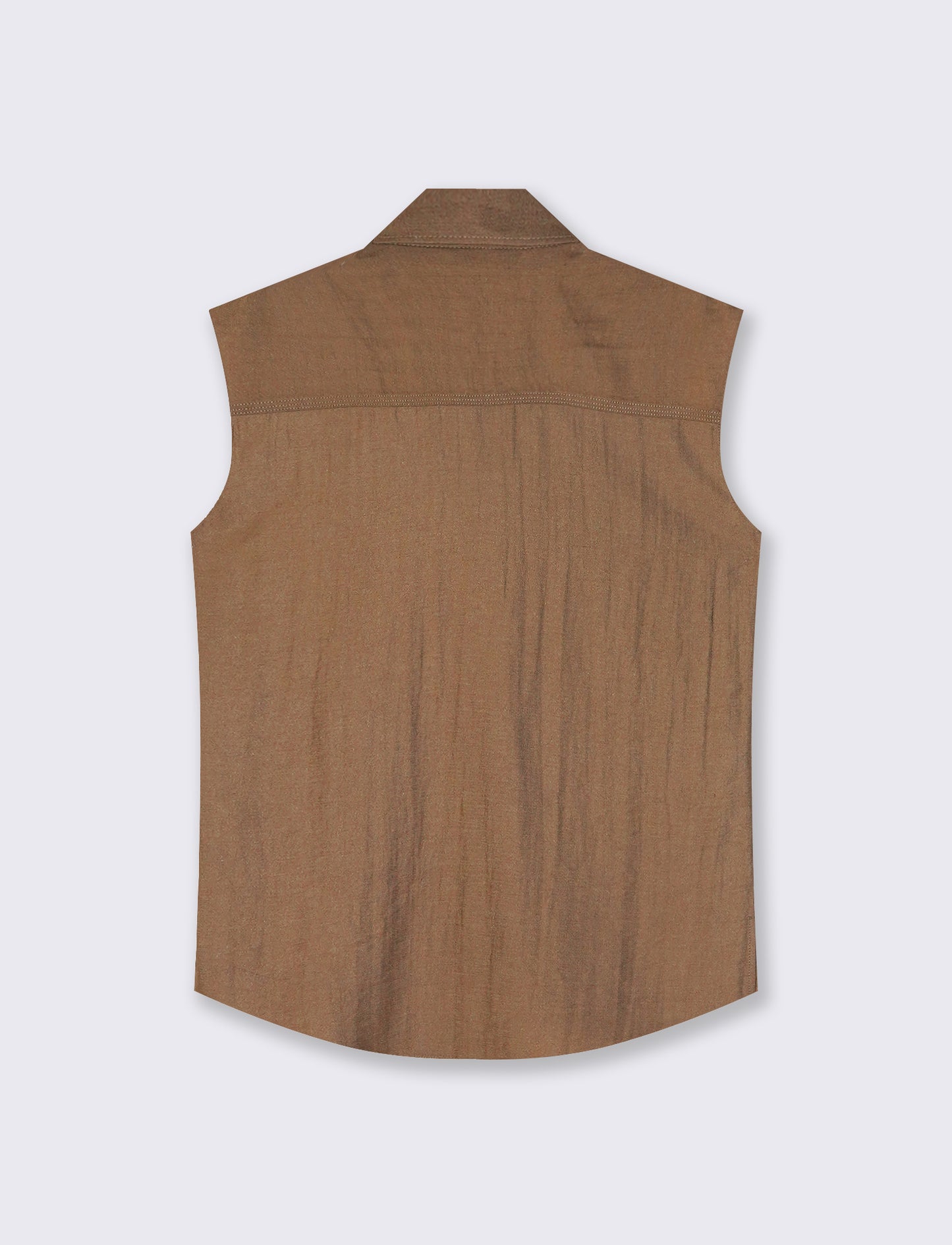 Sleeveless Shirt with Patch Pockets - BROWN