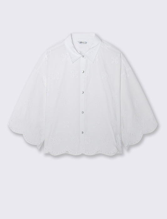 Camicia in pizzo con manica a campana - Bianco