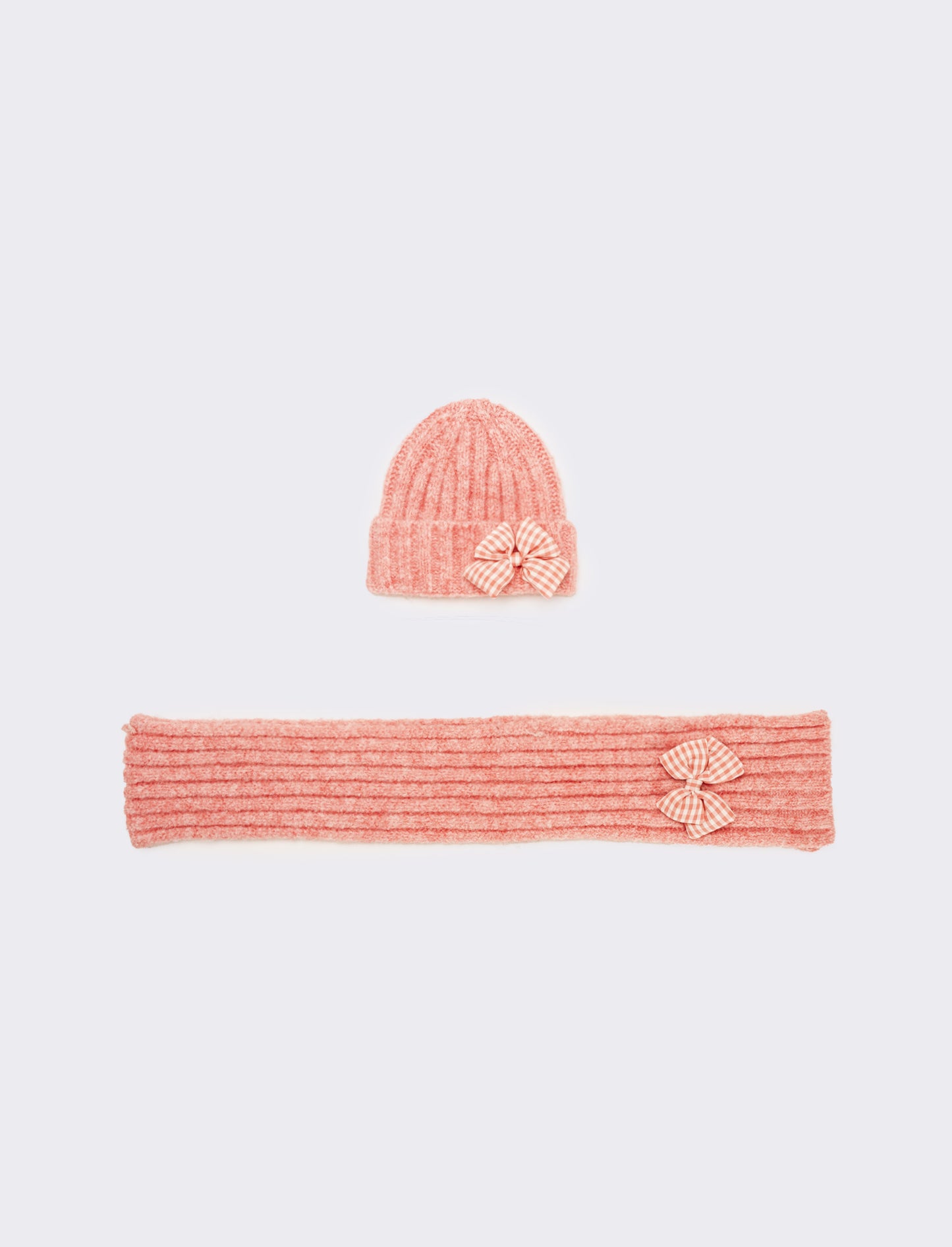 Set cappello e sciarpa con fiocco vichy - Rosa