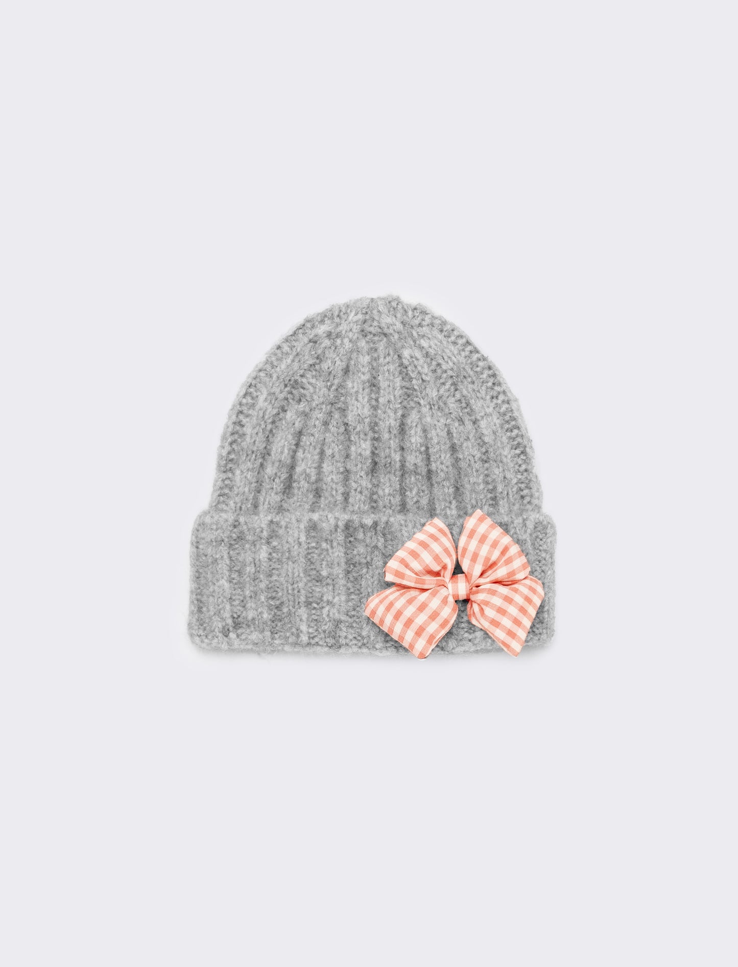 Set cappello e sciarpa con fiocco vichy - Grigio